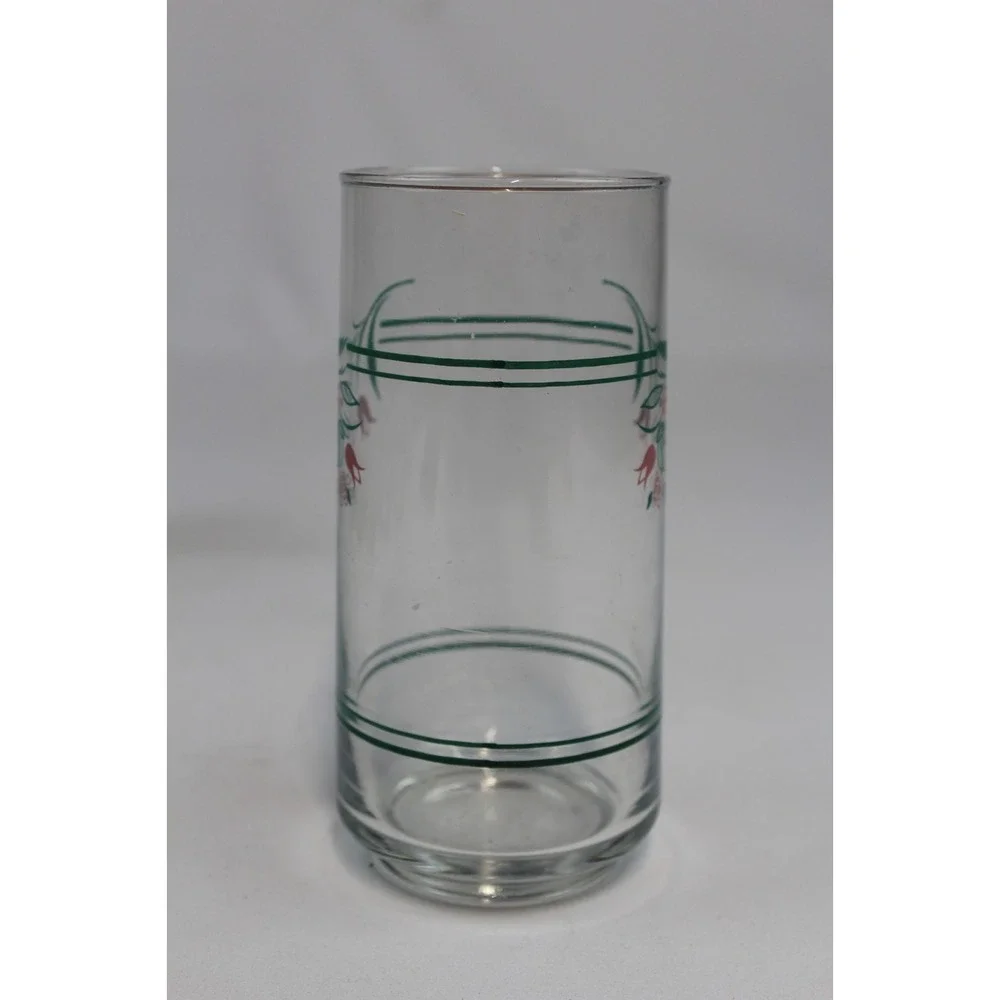 Vintage Libbey Pink Rose Floral Glass Tumbler Set 7 Piece 13oz Retro Drinkware